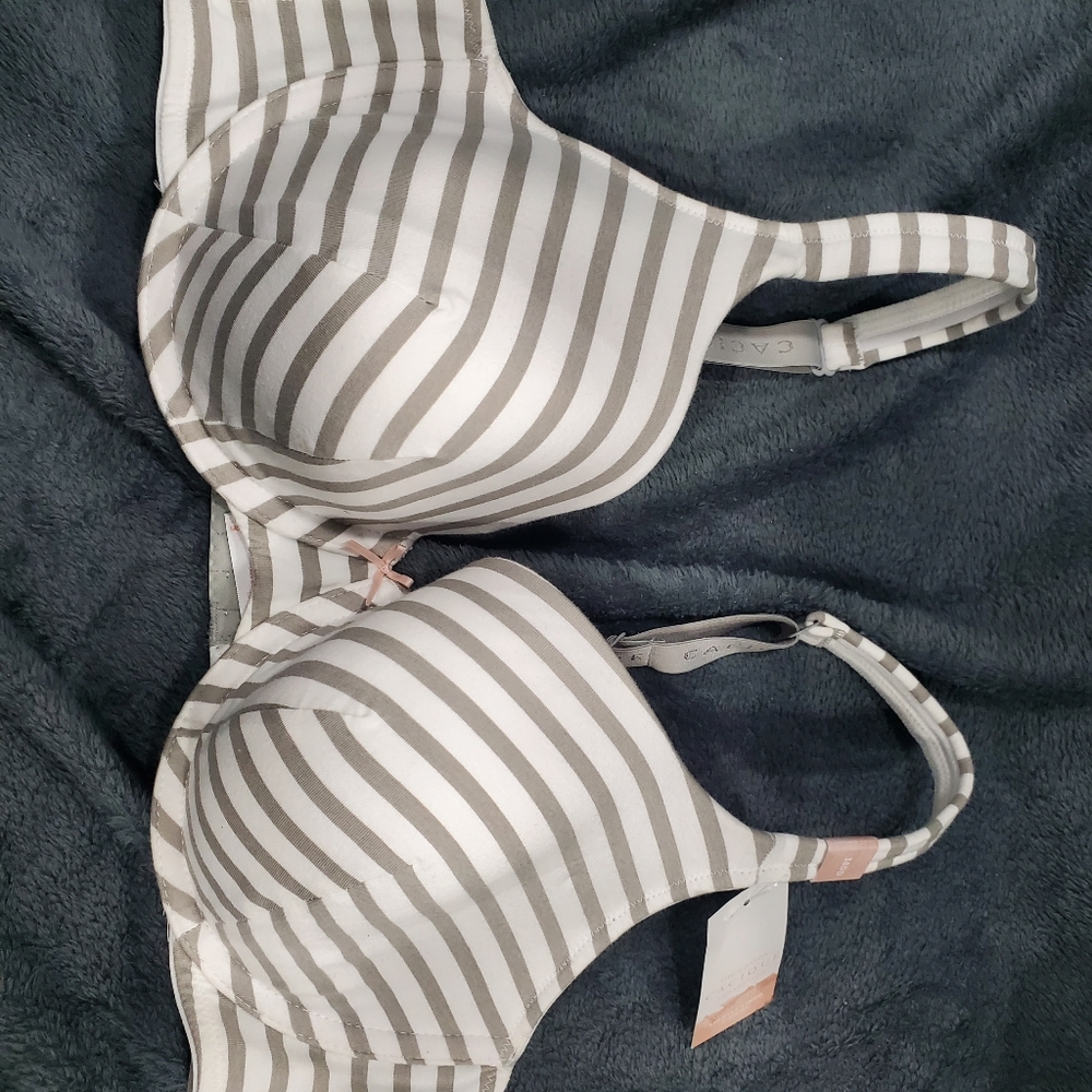 Gray and white striped NWT Cacique bra 38DD